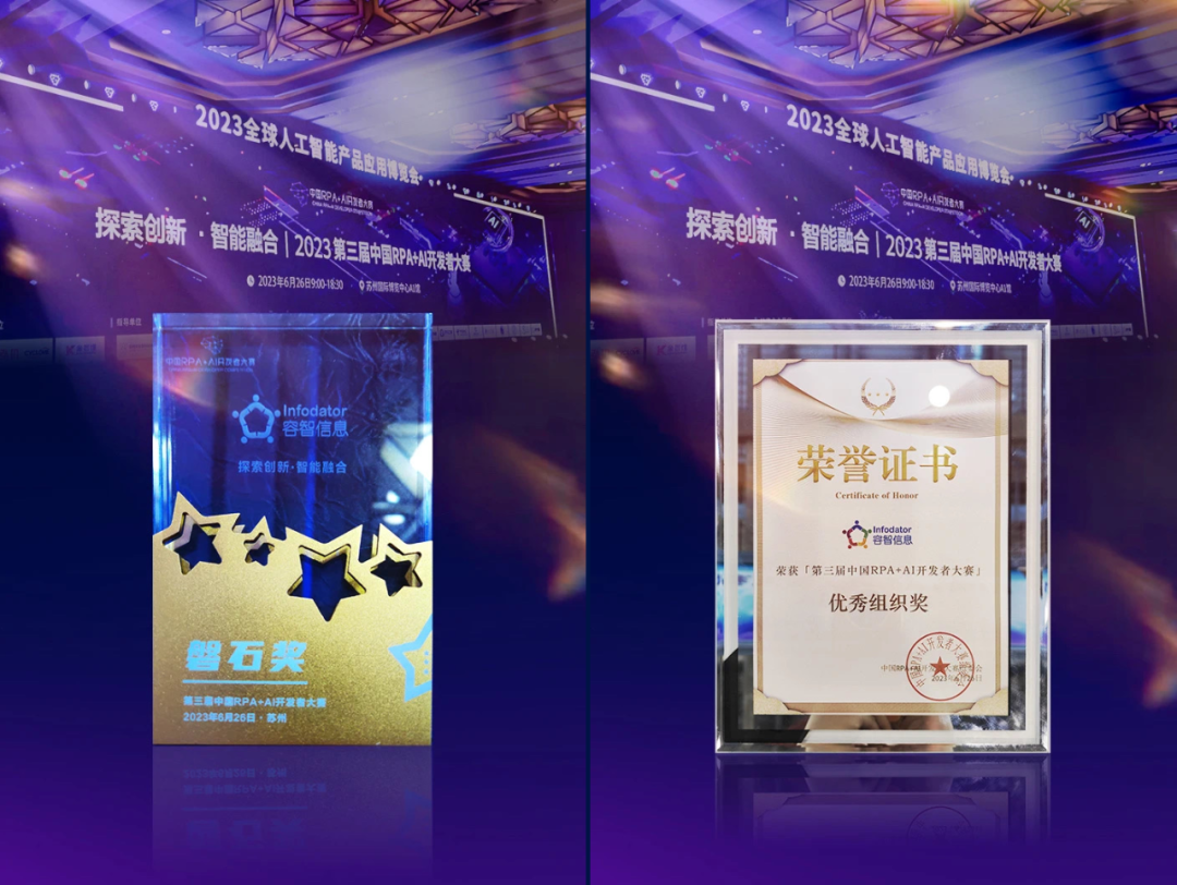 容智信息荣获2023第三届中国RPA+AI开发者大赛多项大奖